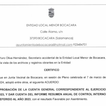 Anuncio: Aprobación Cuenta General 2023.