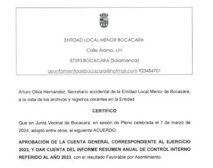 Anuncio: Aprobación Cuenta General 2023.