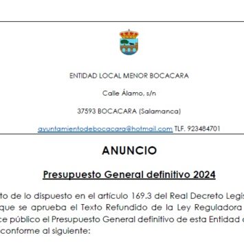 ANUNCIO: Presupuesto General definitivo 2024