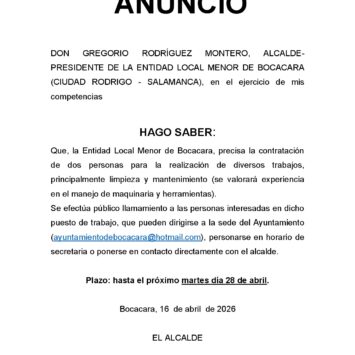 ANUNCIO: Contratación personal de oficios varios