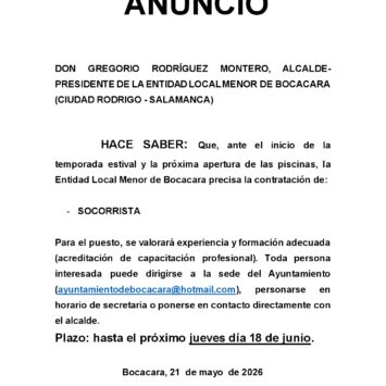 ANUNCIO: Contratación de SOCORRISTA