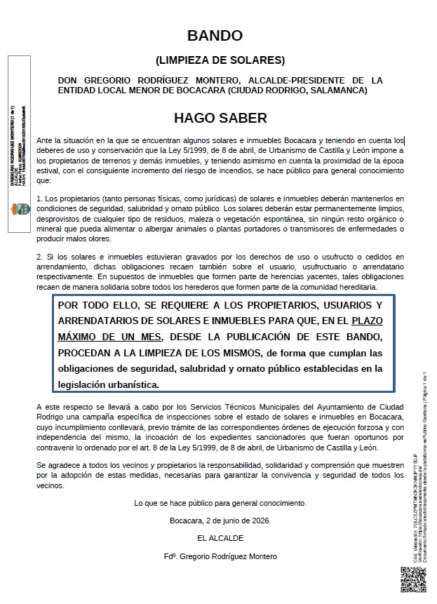 BANDO: Limpieza de Solares
